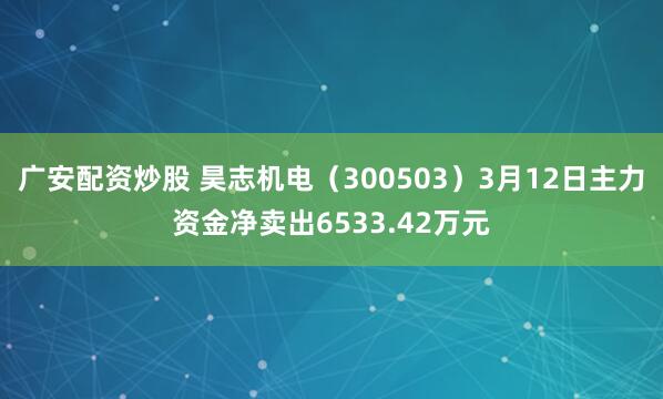 广安配资炒股 昊志机电（300503）3月12日主力资金净卖出6533.42万元
