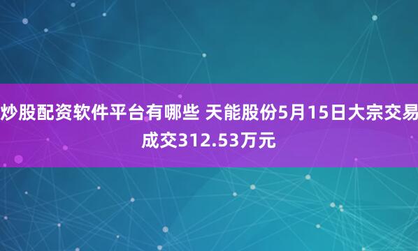 炒股配资软件平台有哪些 天能股份5月15日大宗交易成交312.53万元