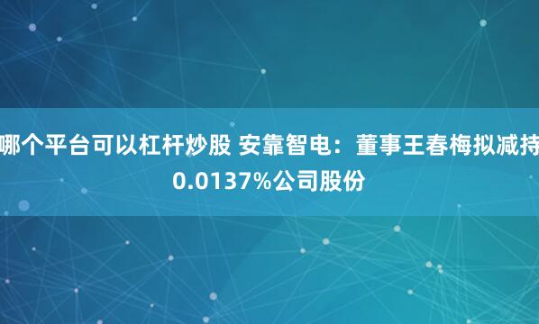 哪个平台可以杠杆炒股 安靠智电：董事王春梅拟减持0.0137%公司股份